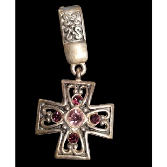 Sterling Plated Cross Bracelet and Pendant Pink Stones Magnetic Clasp - Picture 3 of 6